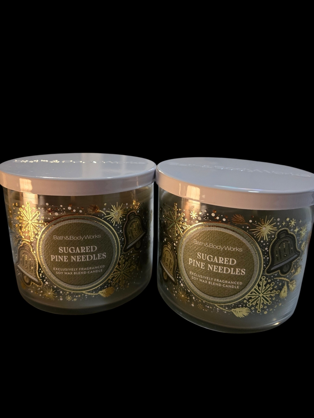 Bath & Body Works Sugared Pine Needles 3-Wick Candles - Green & Gold Accents